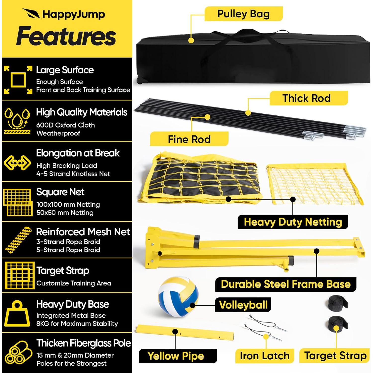 Red de Voleibol Ajustable Happy Jump 2.44x3.35m para Entrenamiento