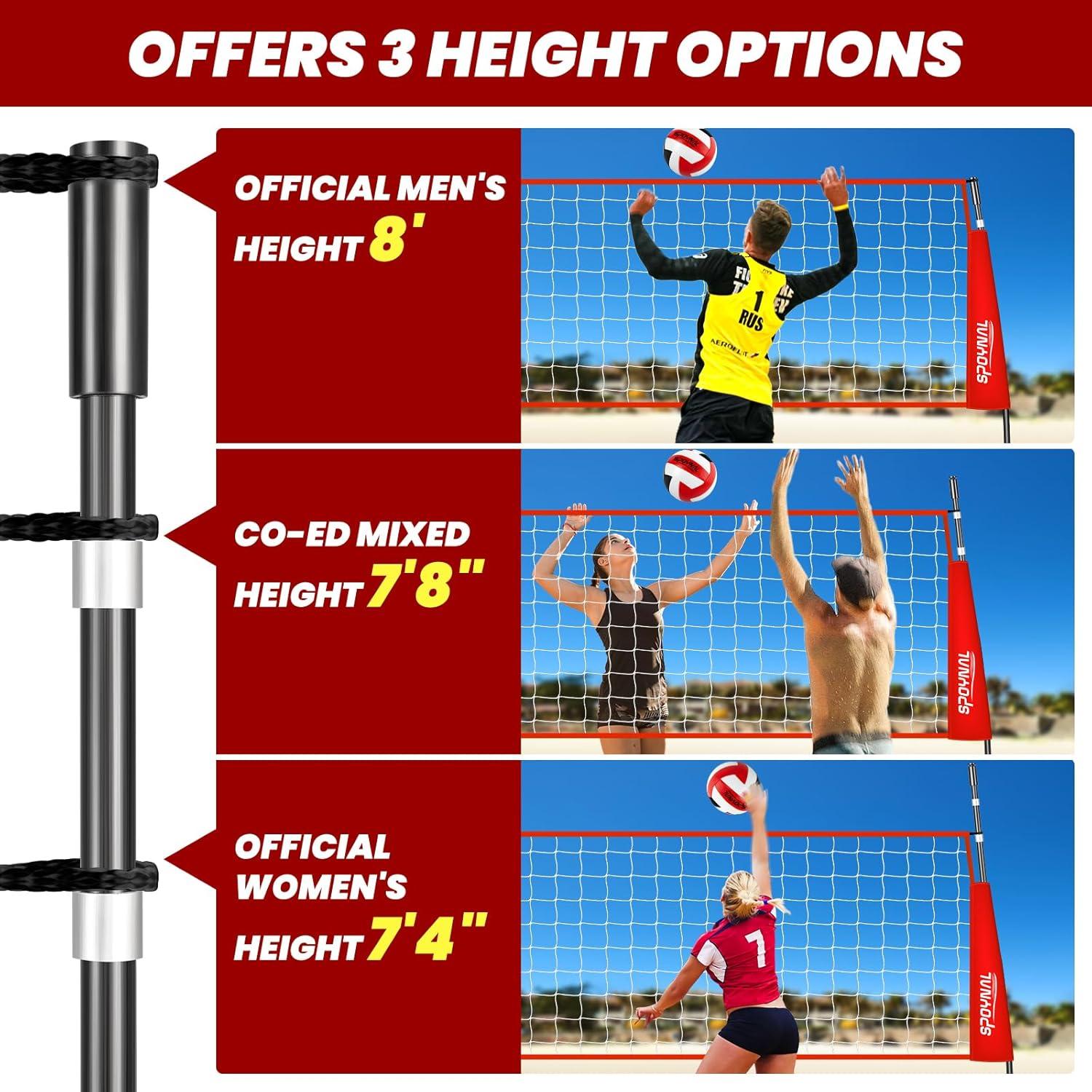 Red de Voleibol Portátil SPOYNAL 12FT Ajustable con Bolsa