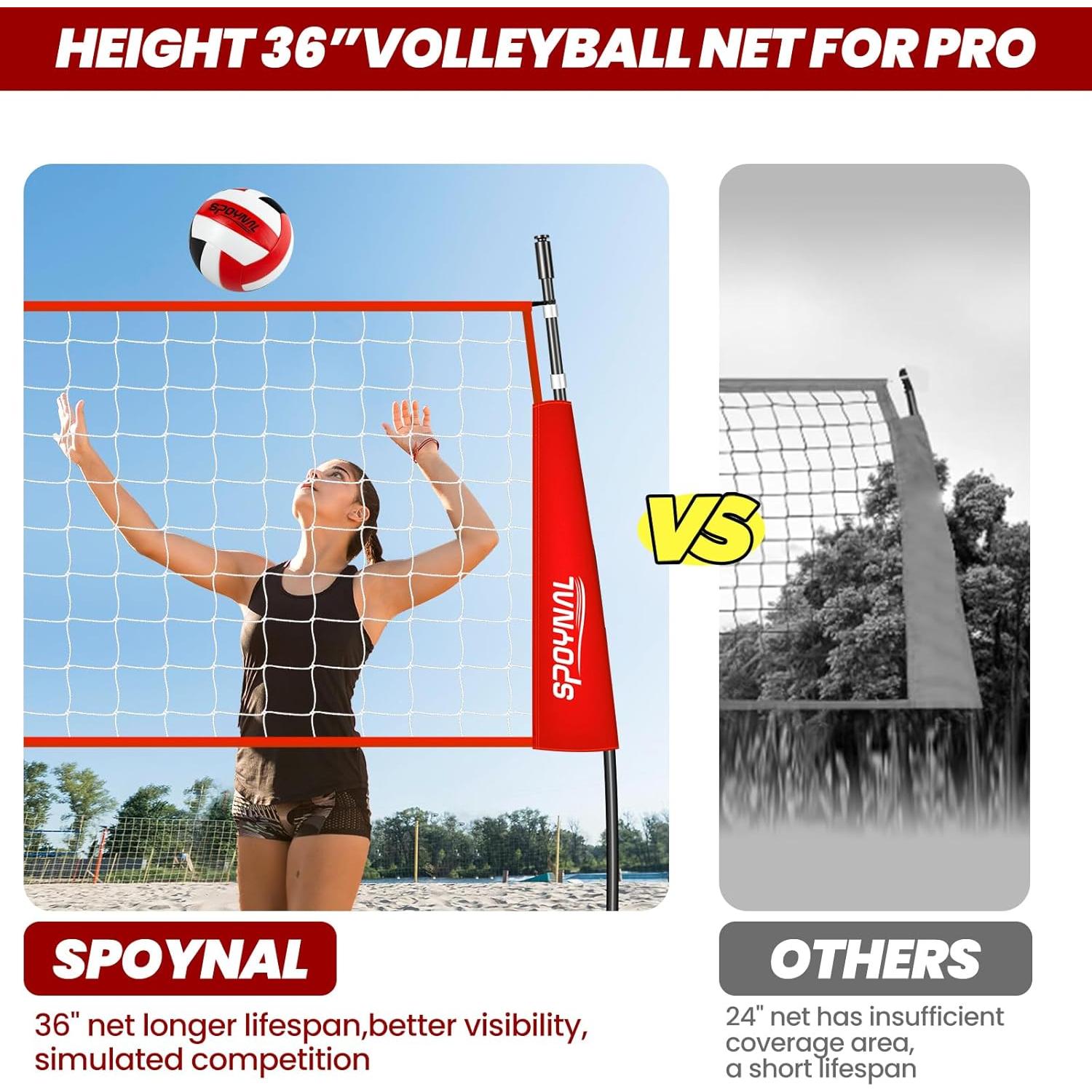 Red de Voleibol Portátil SPOYNAL 12FT Ajustable con Bolsa