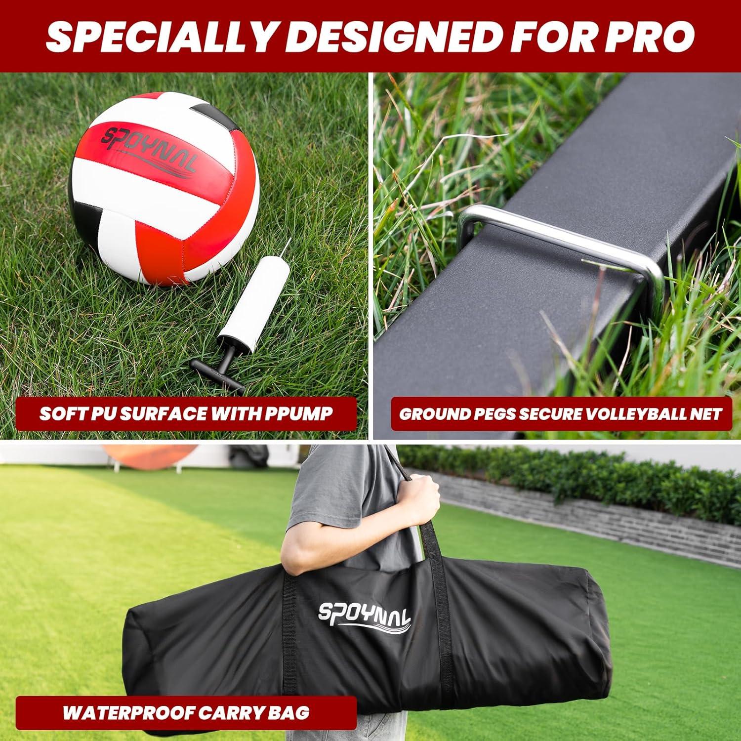 Red de Voleibol Portátil SPOYNAL 12FT Ajustable con Bolsa