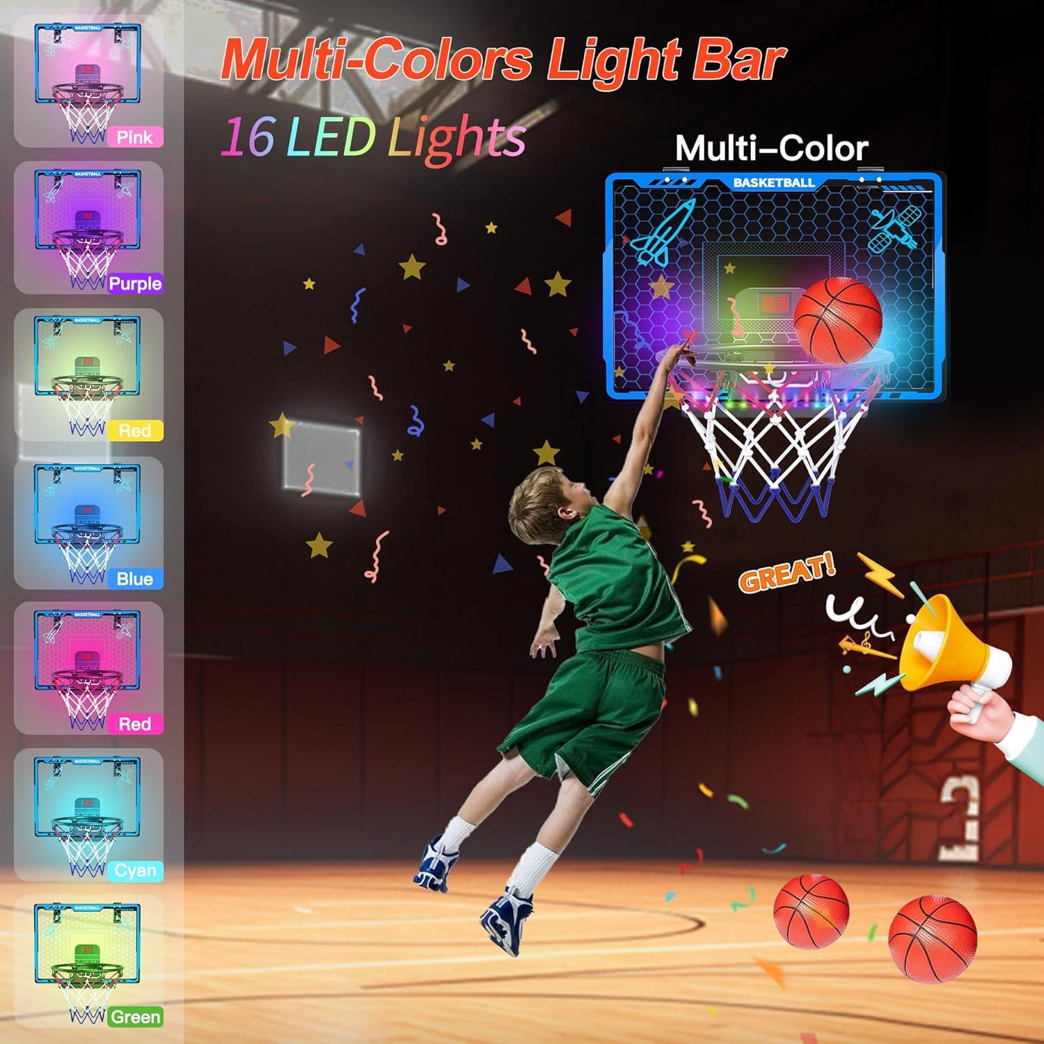 Aro de Baloncesto Awsoo Mini Interior con LED y 4 Balones