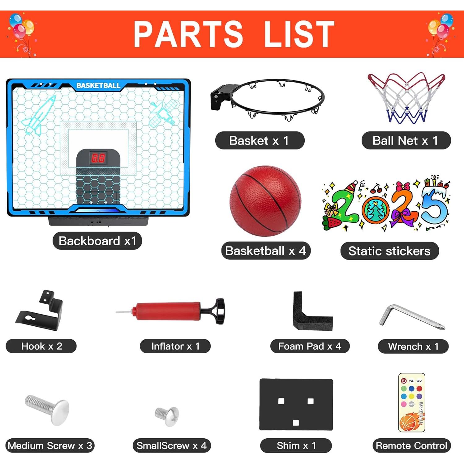 Aro de Baloncesto Awsoo Mini Interior con LED y 4 Balones