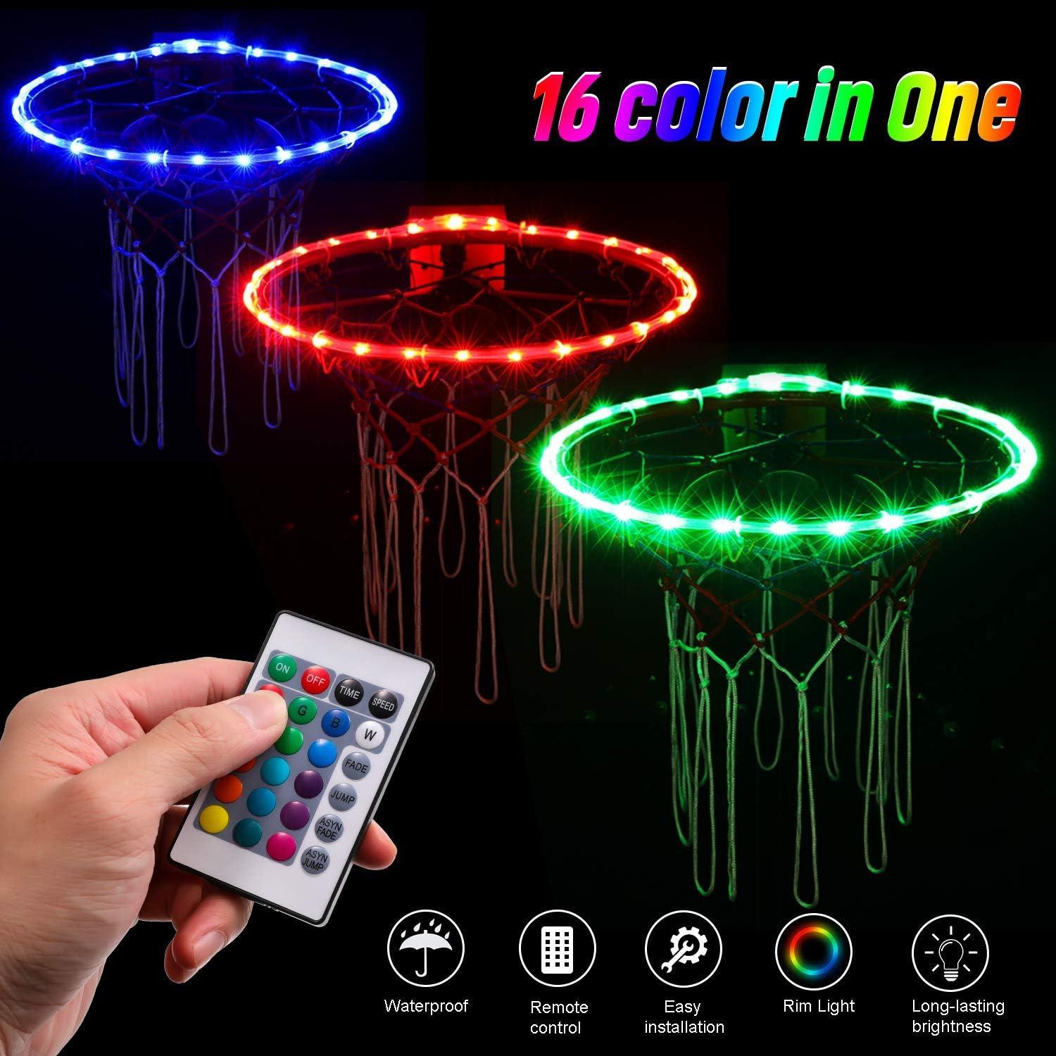 Luces LED para Aro de Baloncesto Waybelive, Control Remoto, 16 Colores