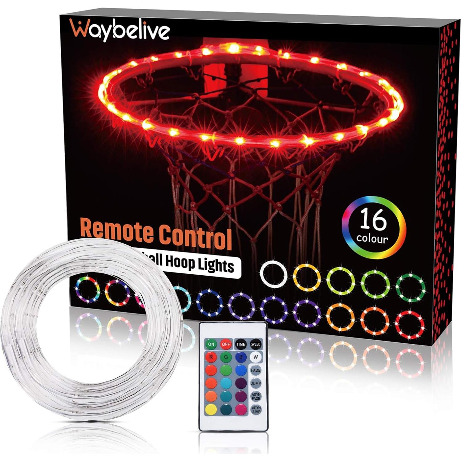 Luces LED para Aro de Baloncesto Waybelive, Control Remoto, 16 Colores