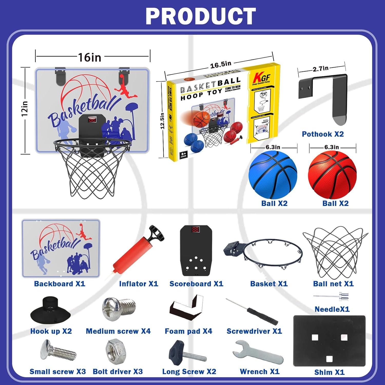 Aro de Baloncesto Interior KGF para Niños 4-12 Años con 4 Pelotas