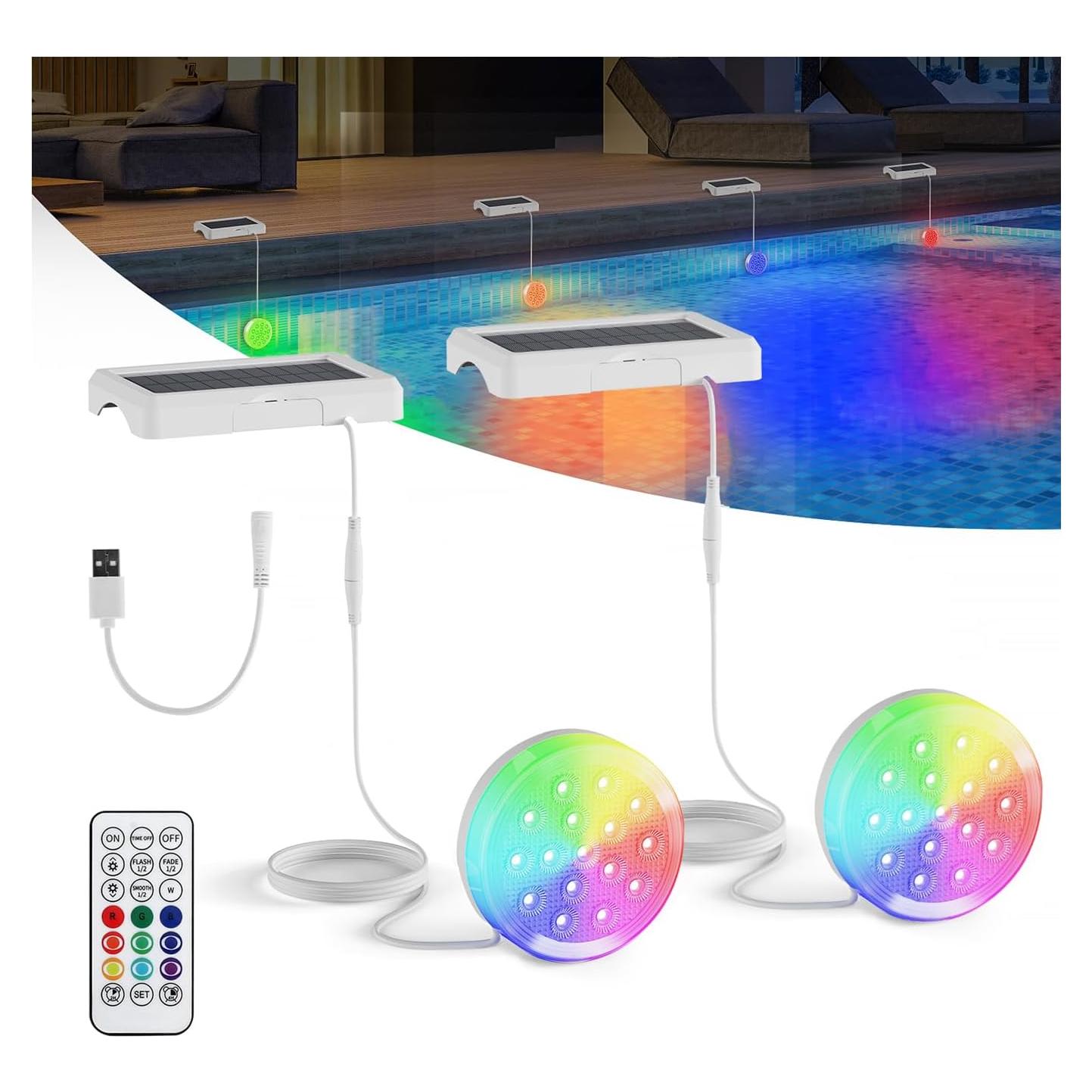 Luces de piscina solares QOLNBY 2 en 1 LED IP68 22 colores