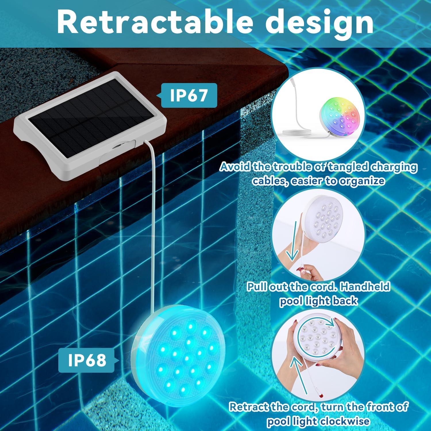 Luces de piscina solares QOLNBY 2 en 1 LED IP68 22 colores