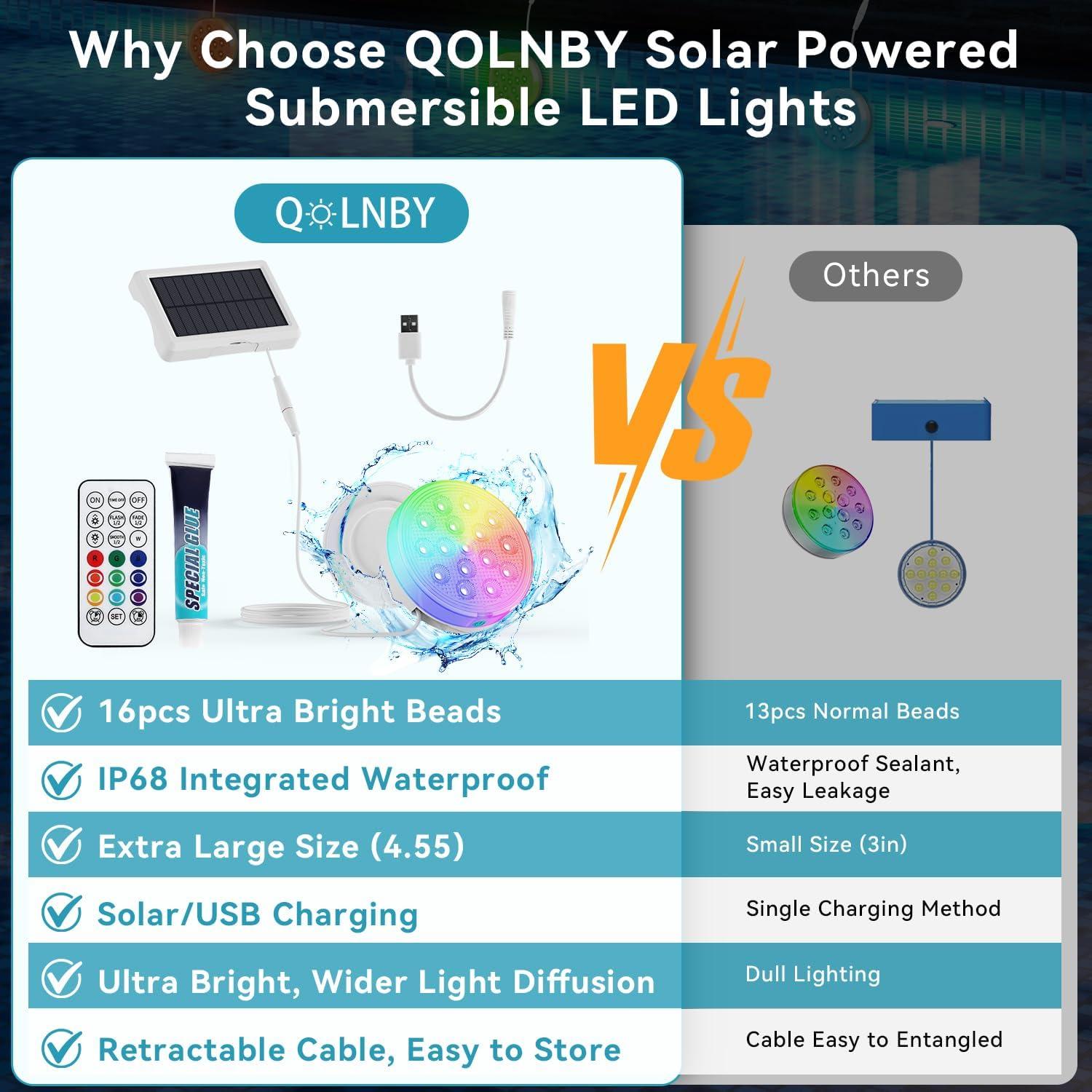 Luces de piscina solares QOLNBY 2 en 1 LED IP68 22 colores