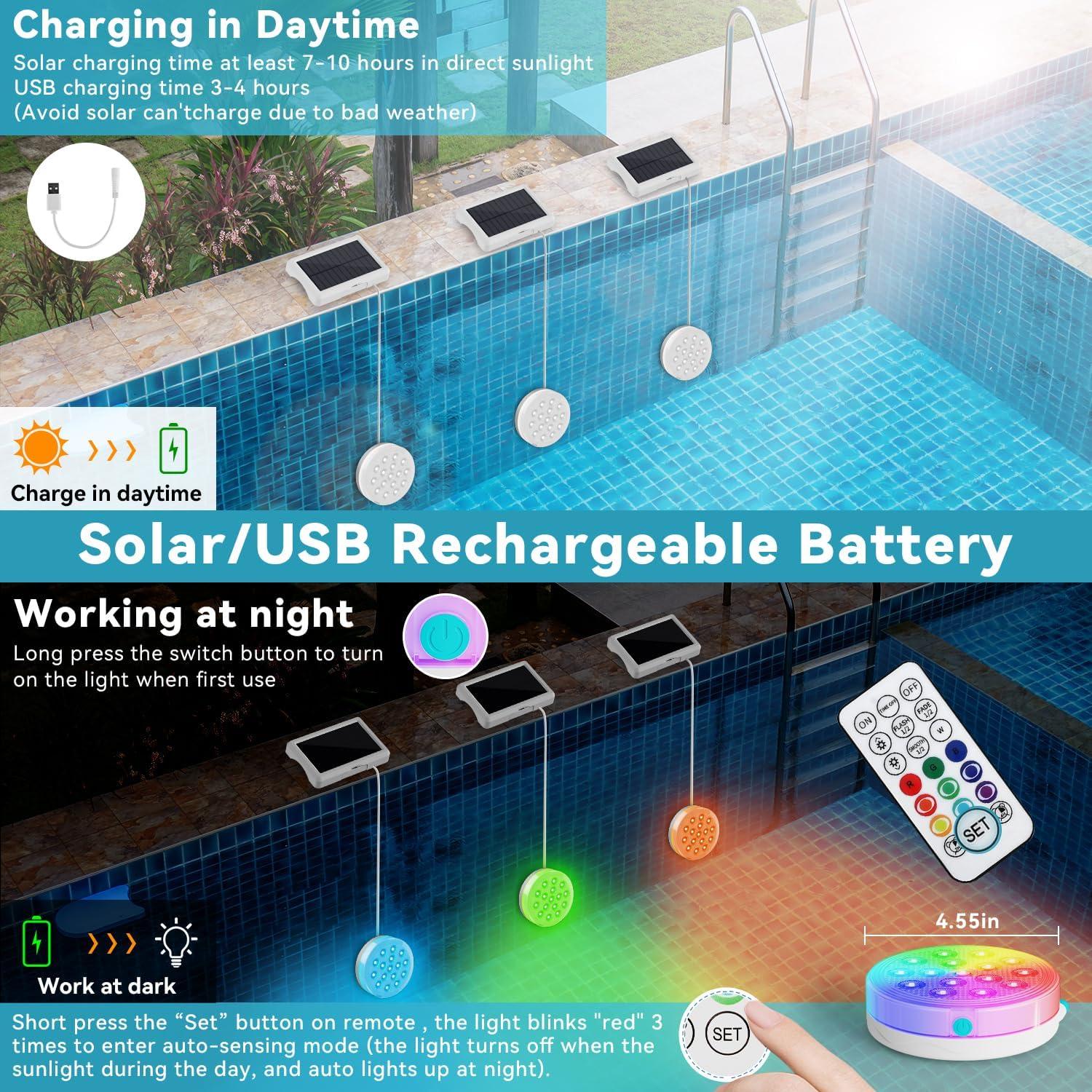 Luces de piscina solares QOLNBY 2 en 1 LED IP68 22 colores