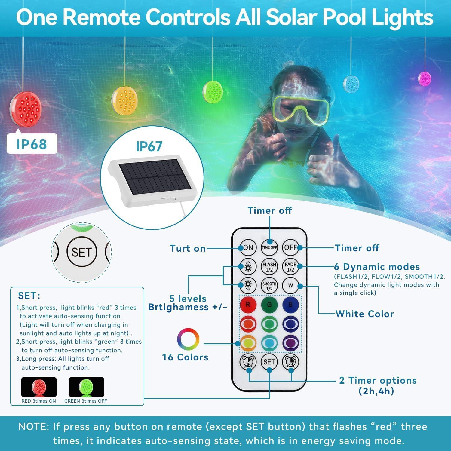 Luces de piscina solares QOLNBY 2 en 1 LED IP68 22 colores