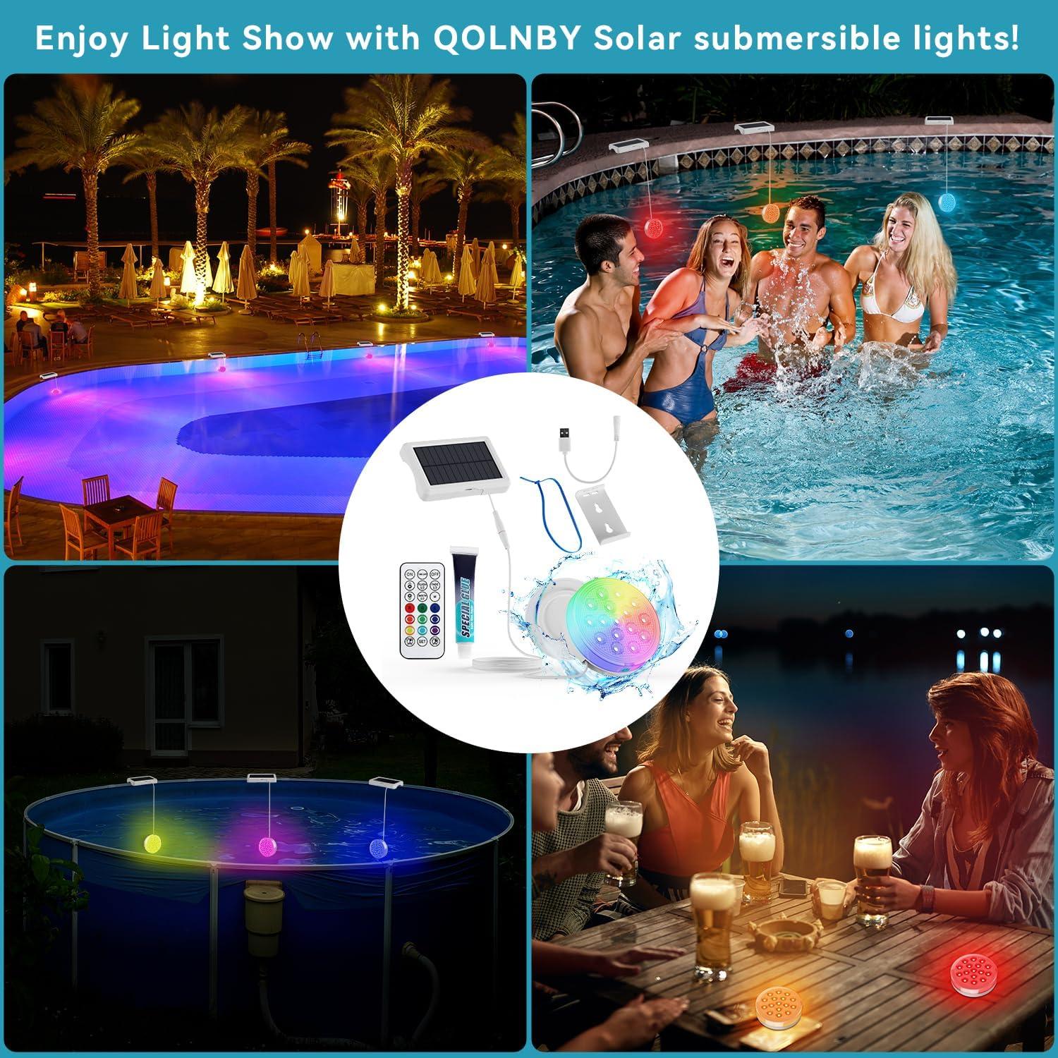 Luces de piscina solares QOLNBY 2 en 1 LED IP68 22 colores