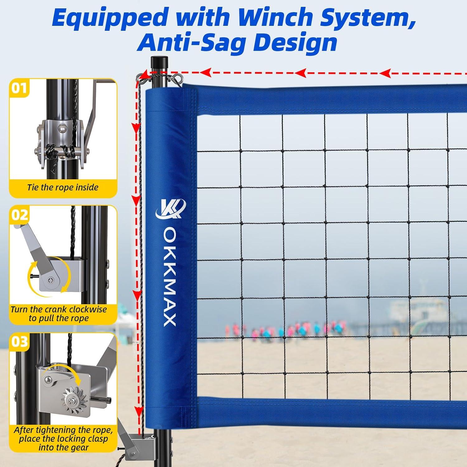 Conjunto de Red de Voleibol Profesional OKKMAX BIUE 9.75m x 0.91m