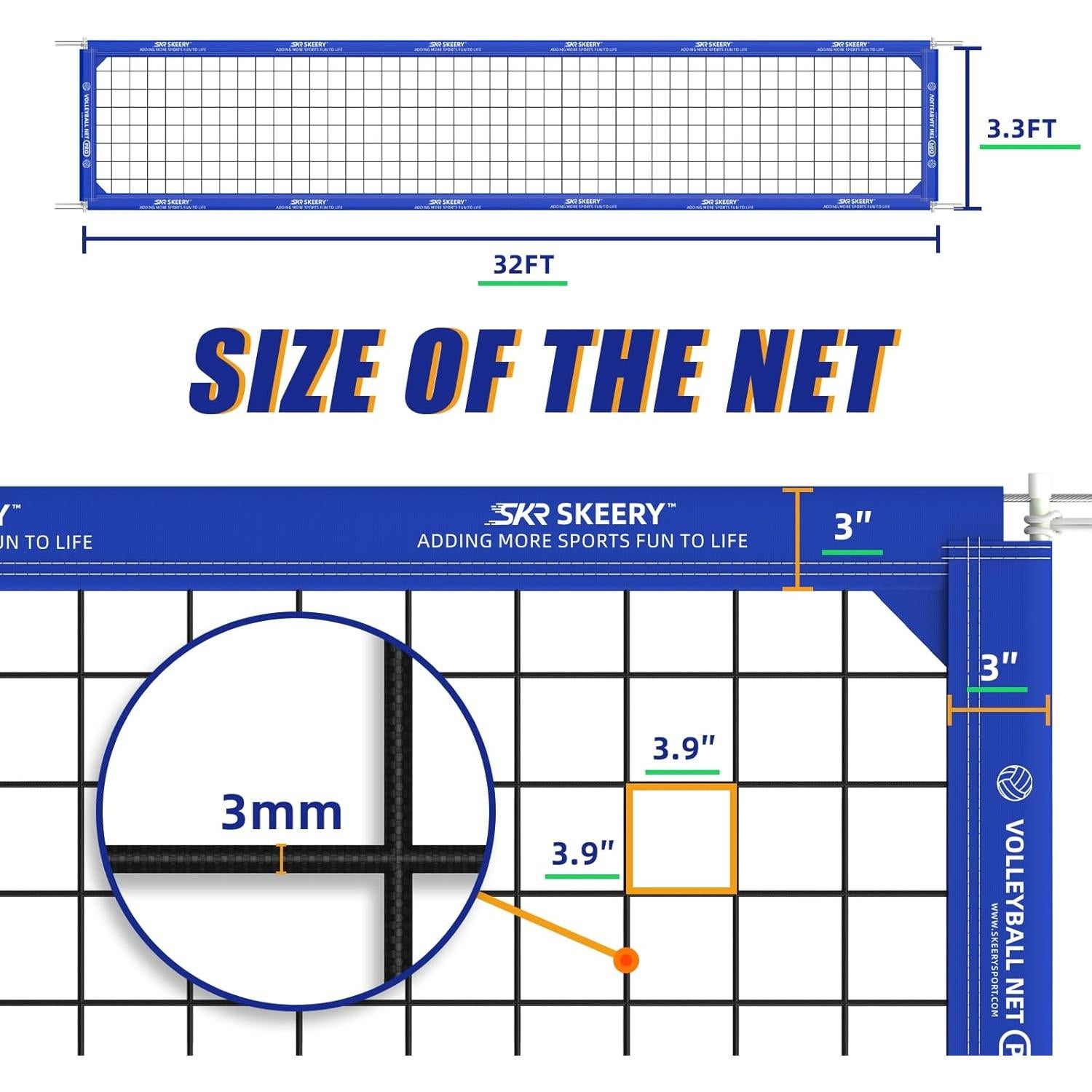 Red de Voleibol Profesional SKEERY PRO 9.5x1m Portátil