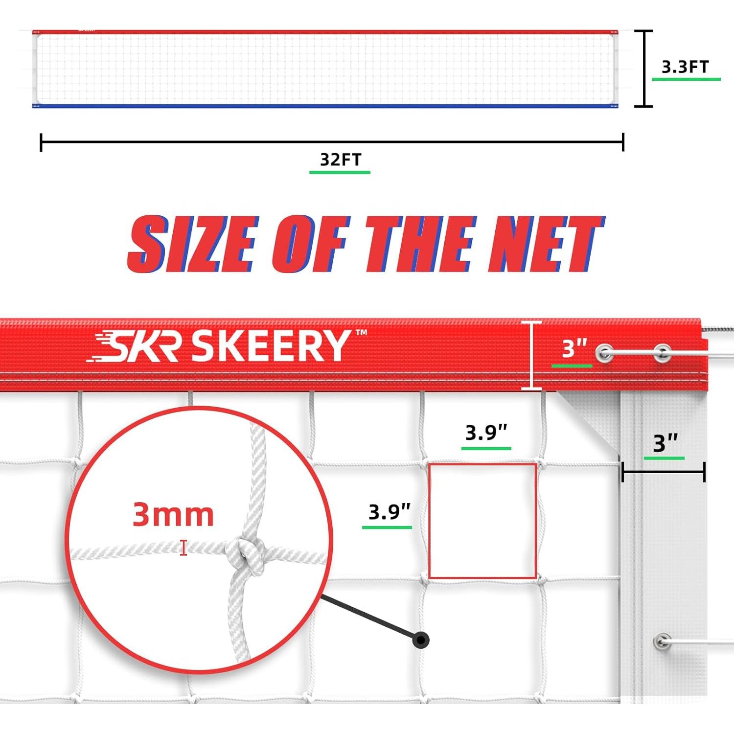 Red de Voleibol Profesional SKEERY 9.75m x 1m Portátil
