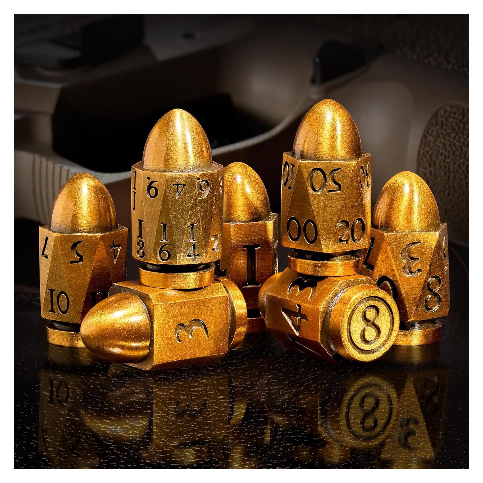 Juego de Dados de Metal HNCCESG 7 Piezas Cyberpunk Dorado