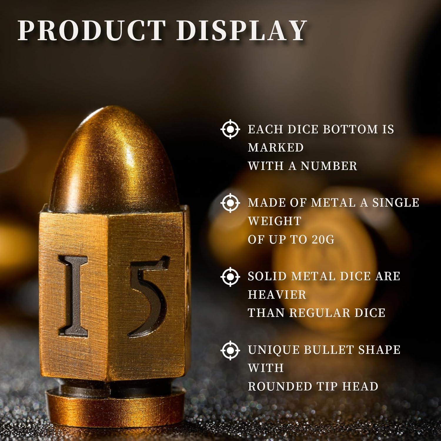 Juego de Dados de Metal HNCCESG 7 Piezas Cyberpunk Dorado