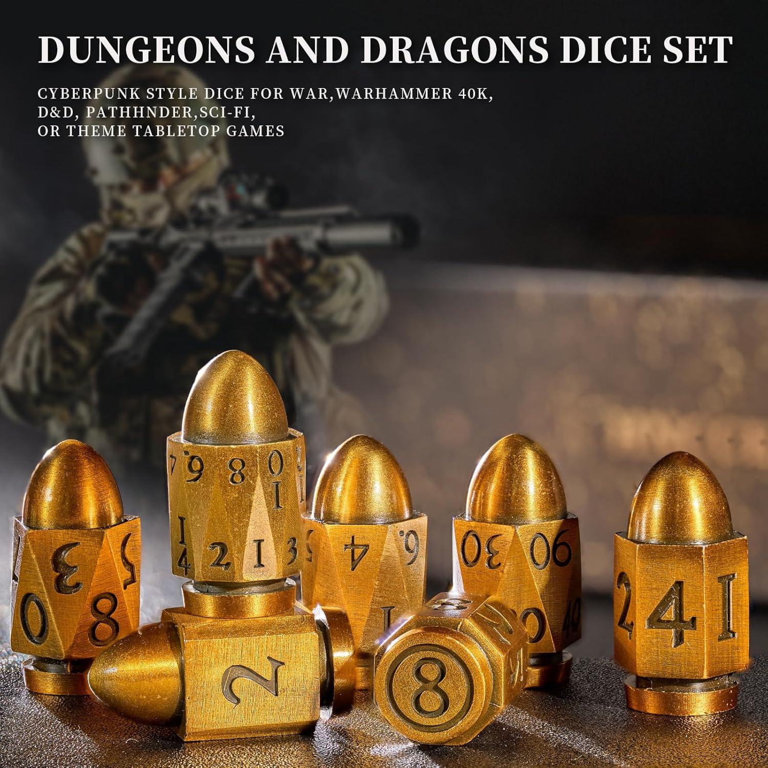Juego de Dados de Metal HNCCESG 7 Piezas Cyberpunk Dorado