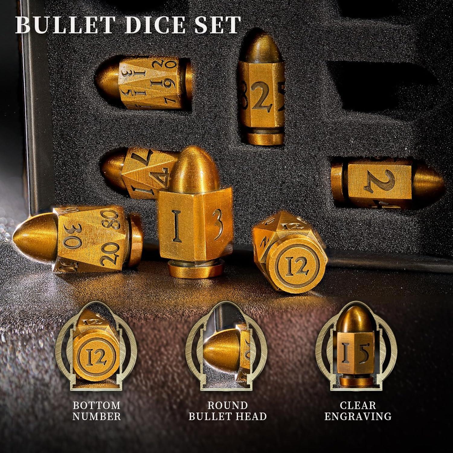 Juego de Dados de Metal HNCCESG 7 Piezas Cyberpunk Dorado