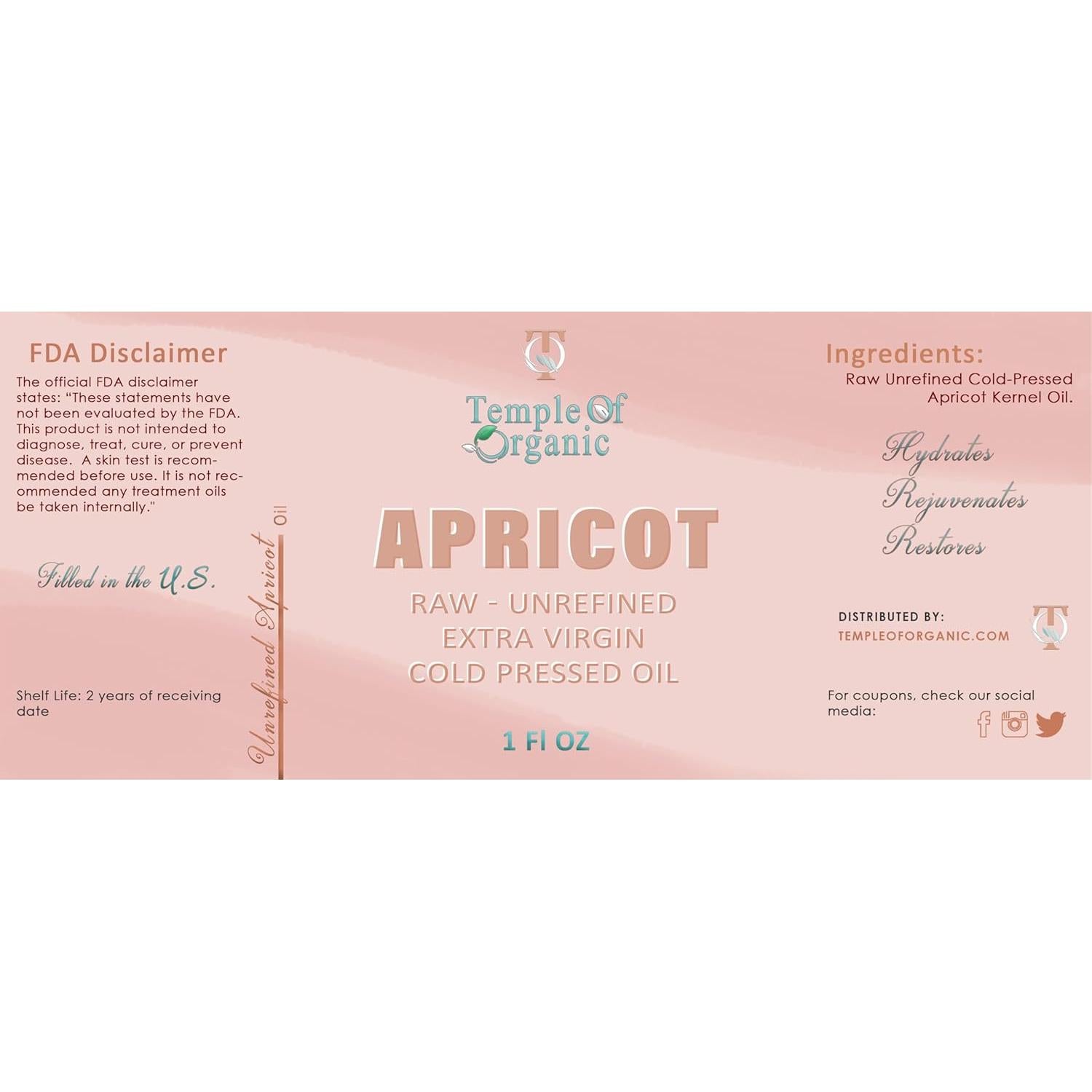 Aceite de Semilla de Albaricoque Templo de Orgánico 30 ml Puro