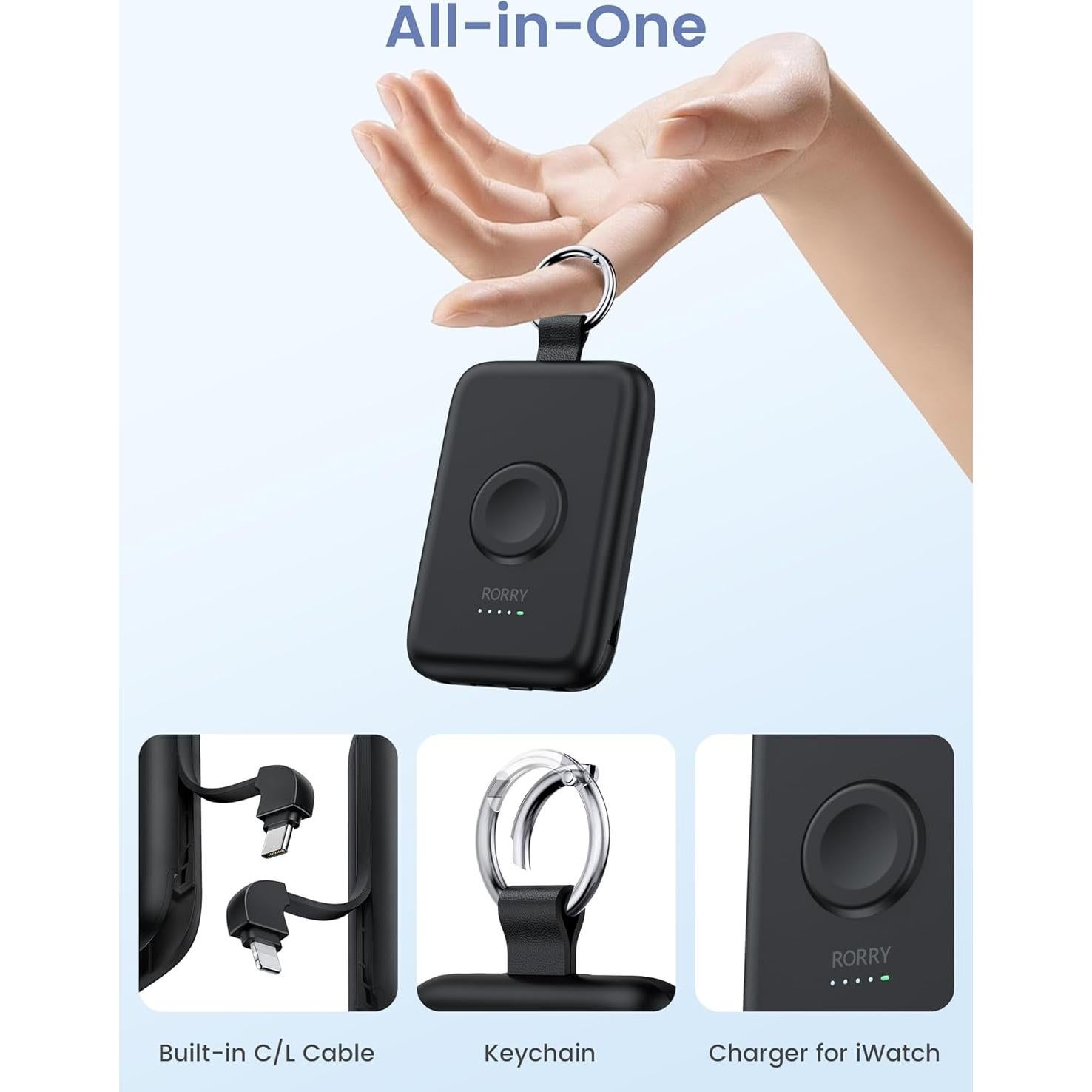 Cargador Portátil RORRY 10000mAh PD 20W Carga Rápida Negro