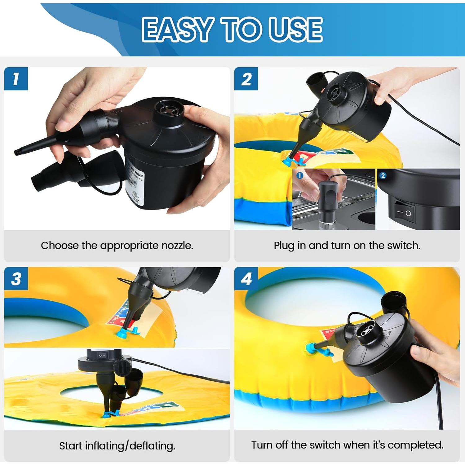 Bomba de Aire Eléctrica VANNPOOY 110V/12V, Inflador para Colchón y Flotadores