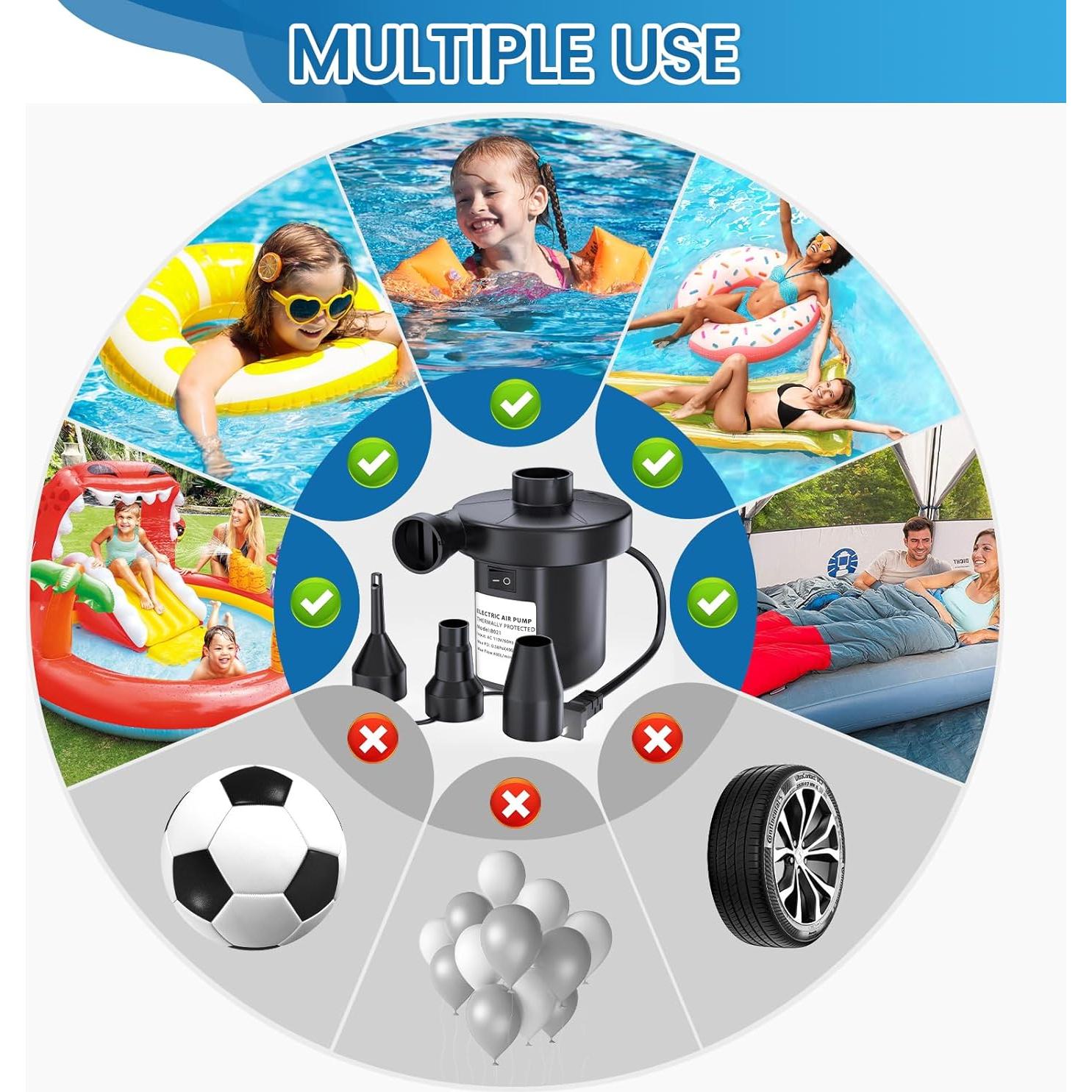 Bomba de Aire Eléctrica VANNPOOY 110V/12V, Inflador para Colchón y Flotadores