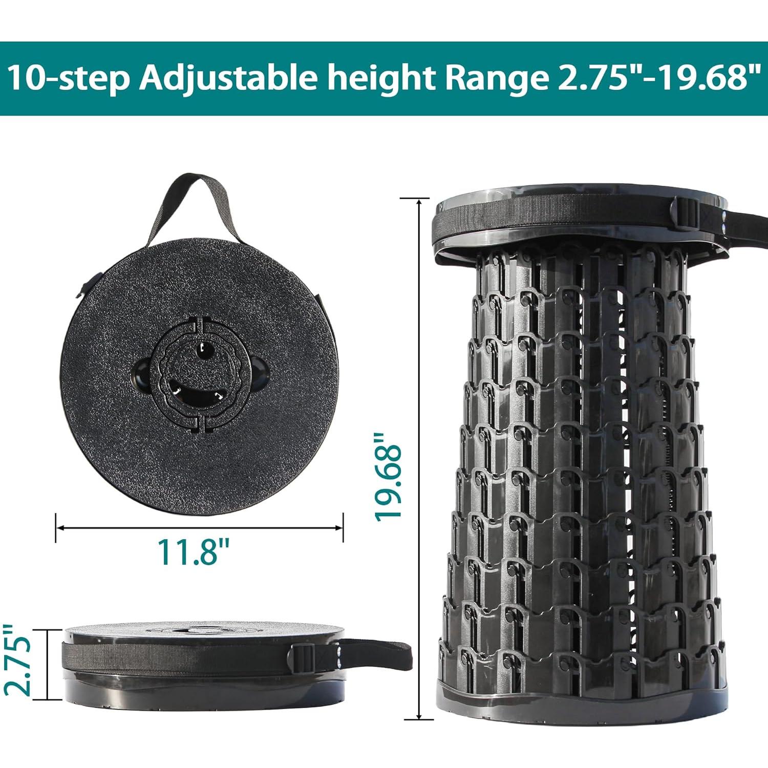 Taburete Plegable ALEVMOOM 2024 Negro Ajustable 50cm 1000lbs