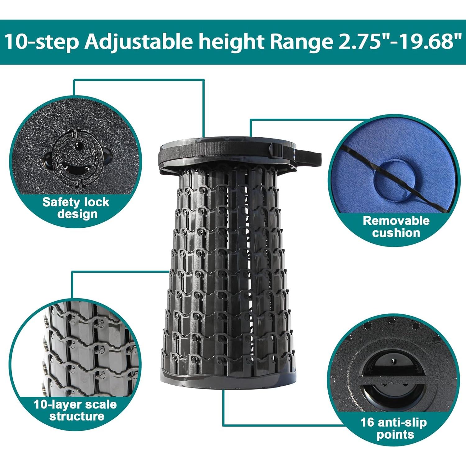 Taburete Plegable ALEVMOOM 2024 Negro Ajustable 50cm 1000lbs