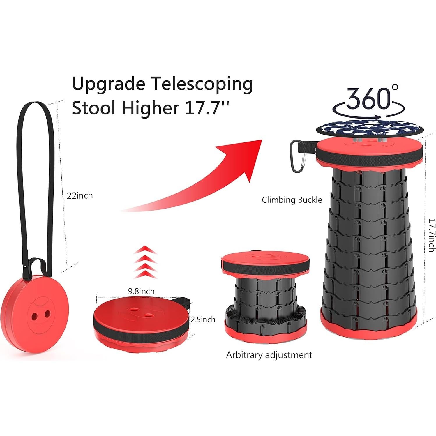 Taburete Telescópico Plegable ALEVMOOM Rojo 200kg Ajustable