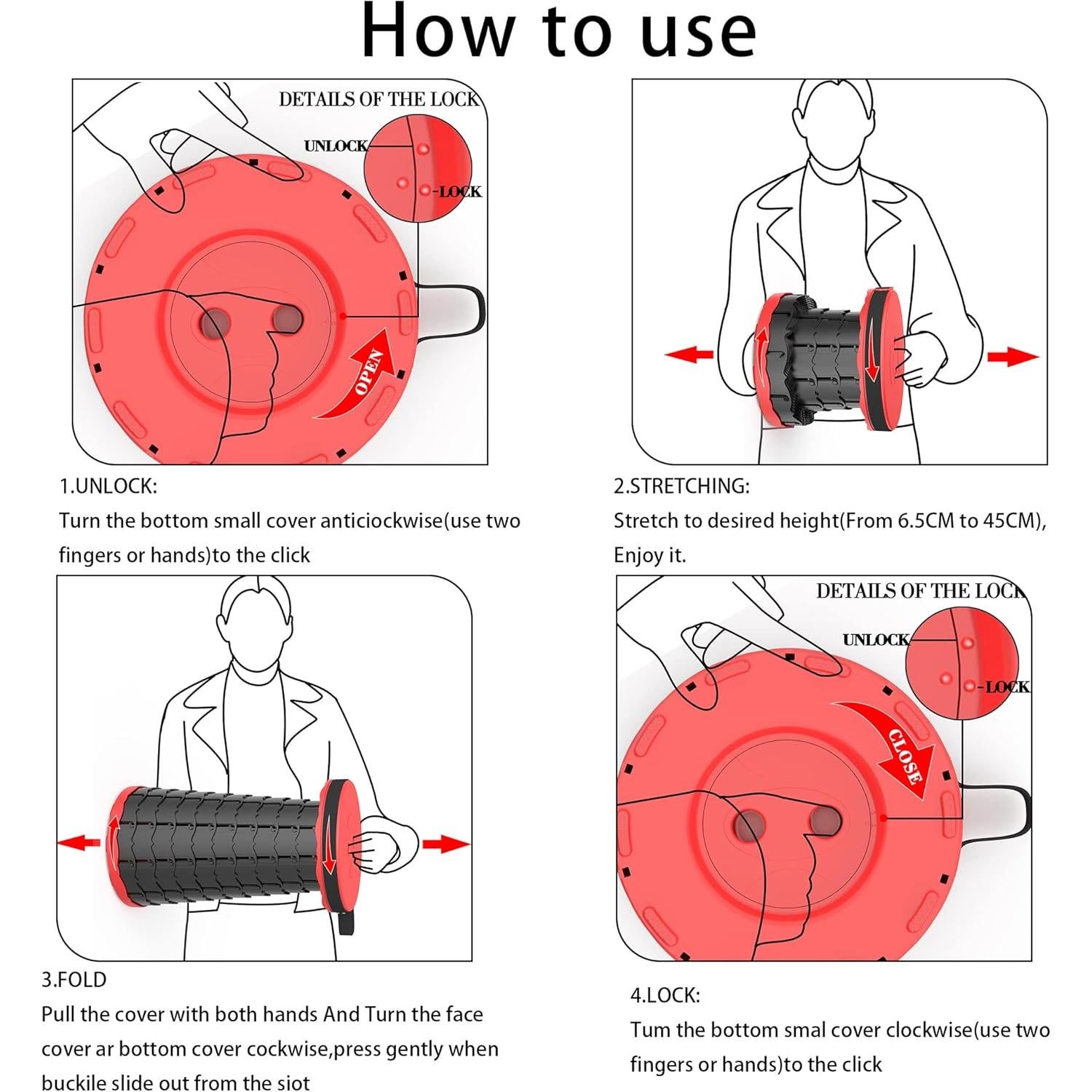 Taburete Telescópico Plegable ALEVMOOM Rojo 200kg Ajustable