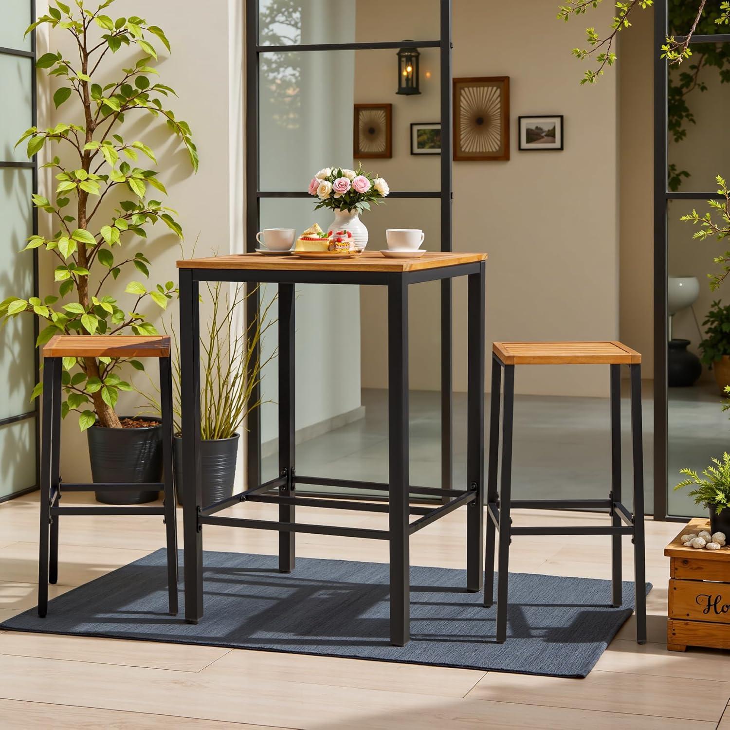 Conjunto de Bar de Madera de Acacia Devoko para 2 Personas