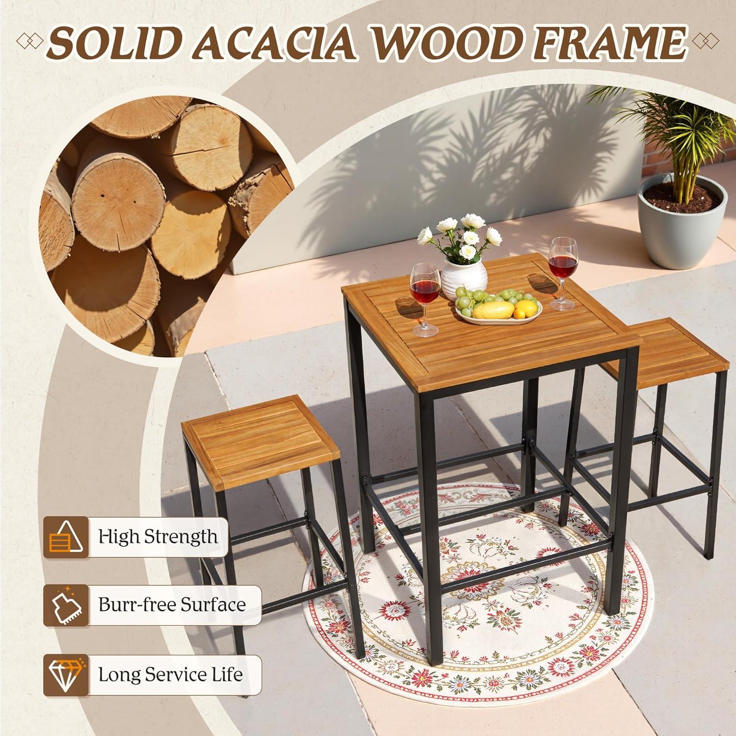 Conjunto de Bar de Madera de Acacia Devoko para 2 Personas