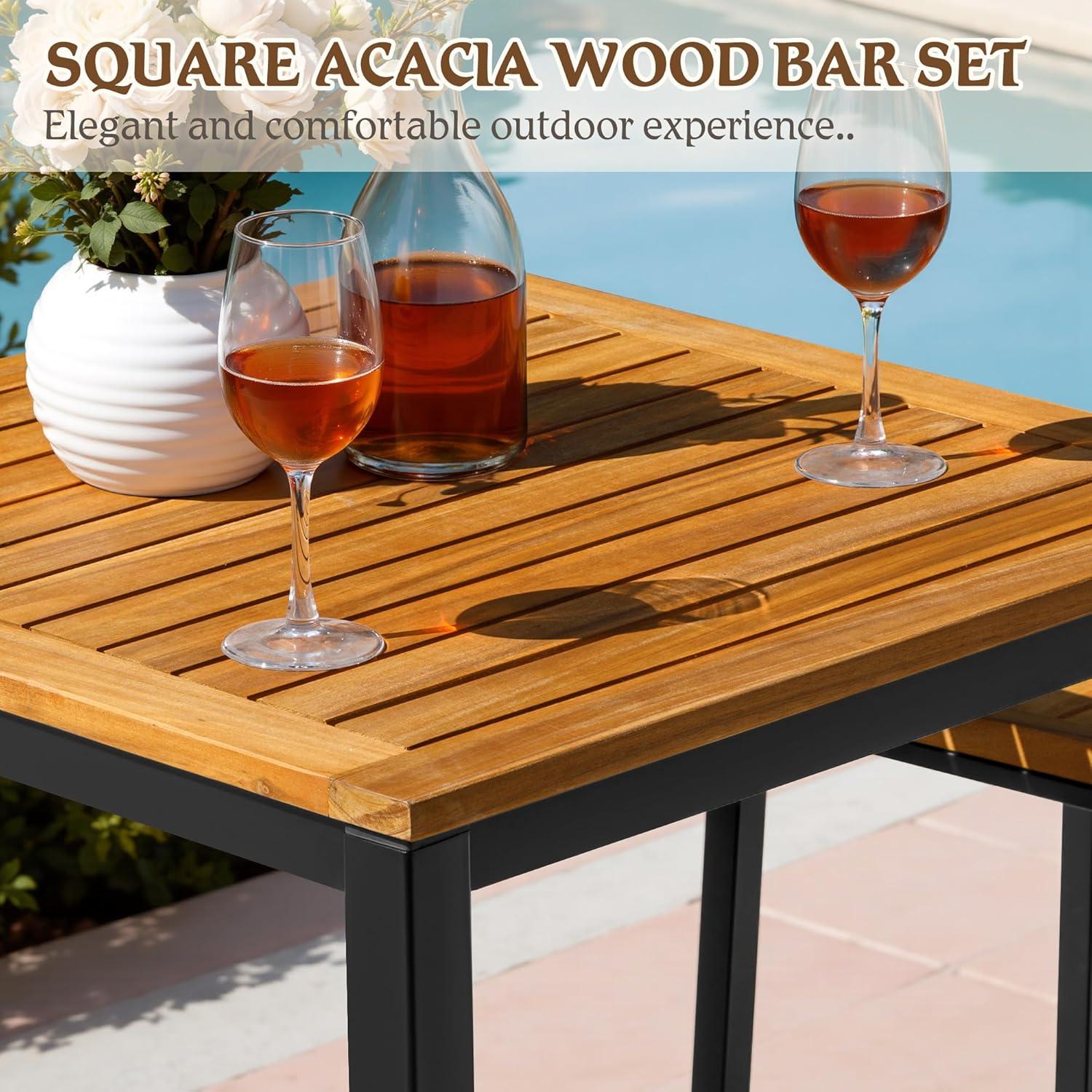 Conjunto de Bar de Madera de Acacia Devoko para 2 Personas