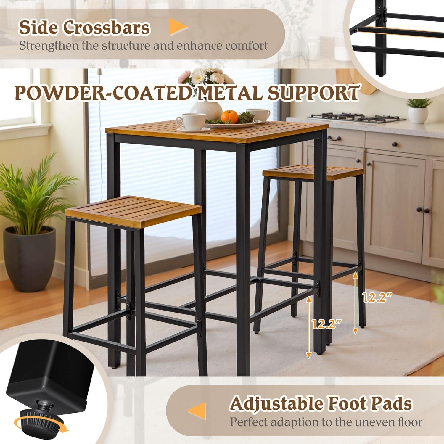 Conjunto de Bar de Madera de Acacia Devoko para 2 Personas