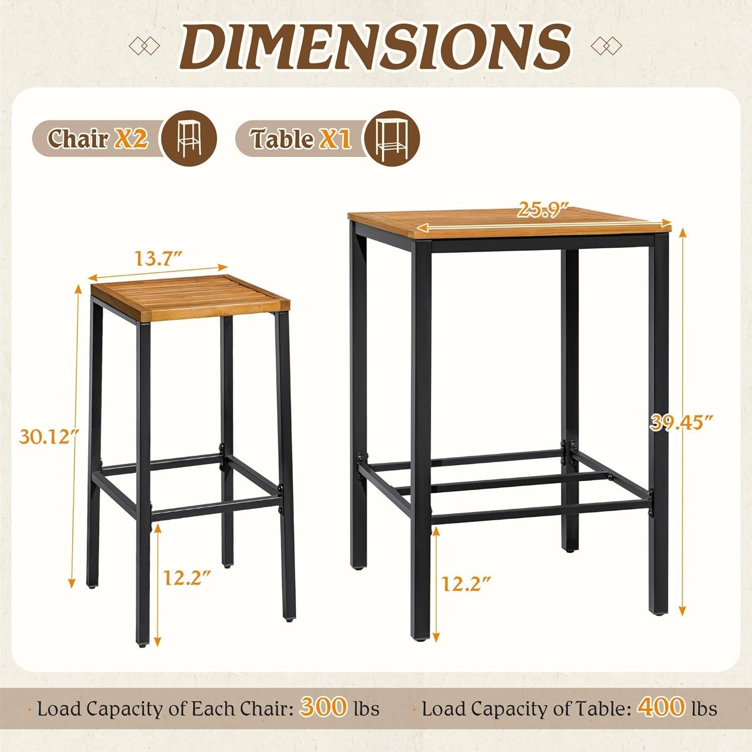 Conjunto de Bar de Madera de Acacia Devoko para 2 Personas