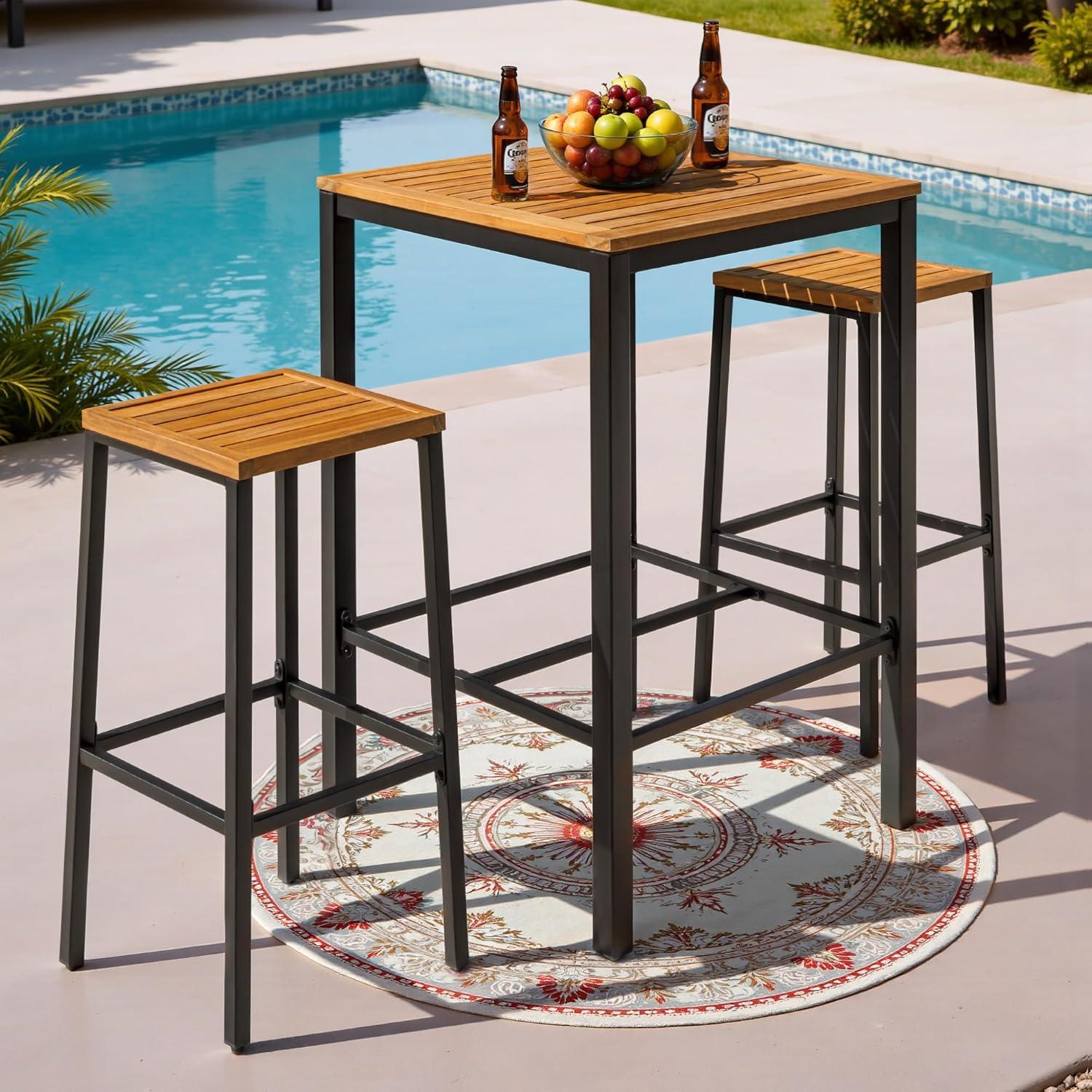 Conjunto de Bar de Madera de Acacia Devoko para 2 Personas