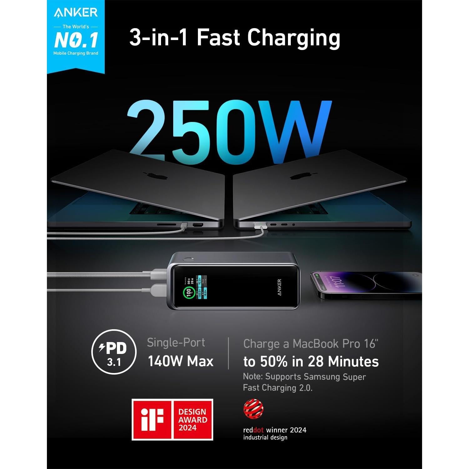 Banco de energía Anker Prime 27,650mAh 250W Cargador portátil