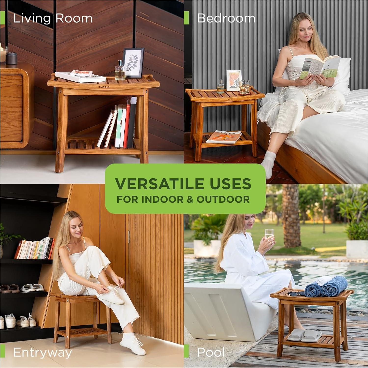 Banco de Ducha de Teak GREENTEAK 22" (55.88 cm) Antideslizante