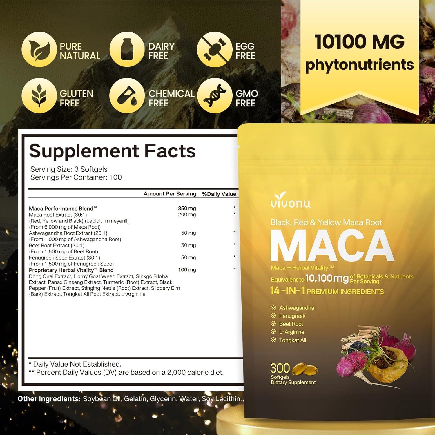 Cápsulas de Raíz de Maca VivoNu 300 Gelatinas 10100mg 100 Días