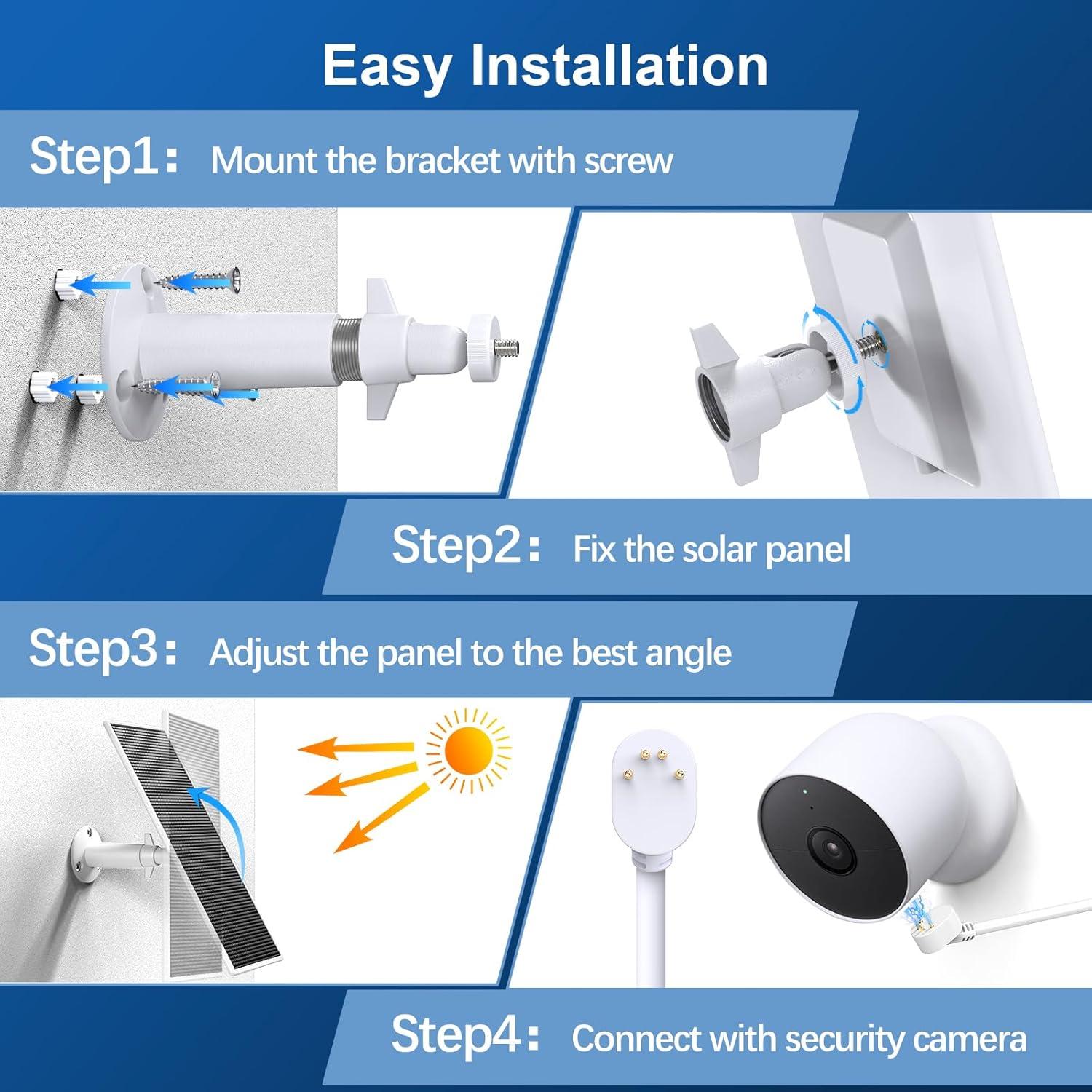 Panel Solar Aiobuvr para Cámara Google Nest 5W Paquete de 2