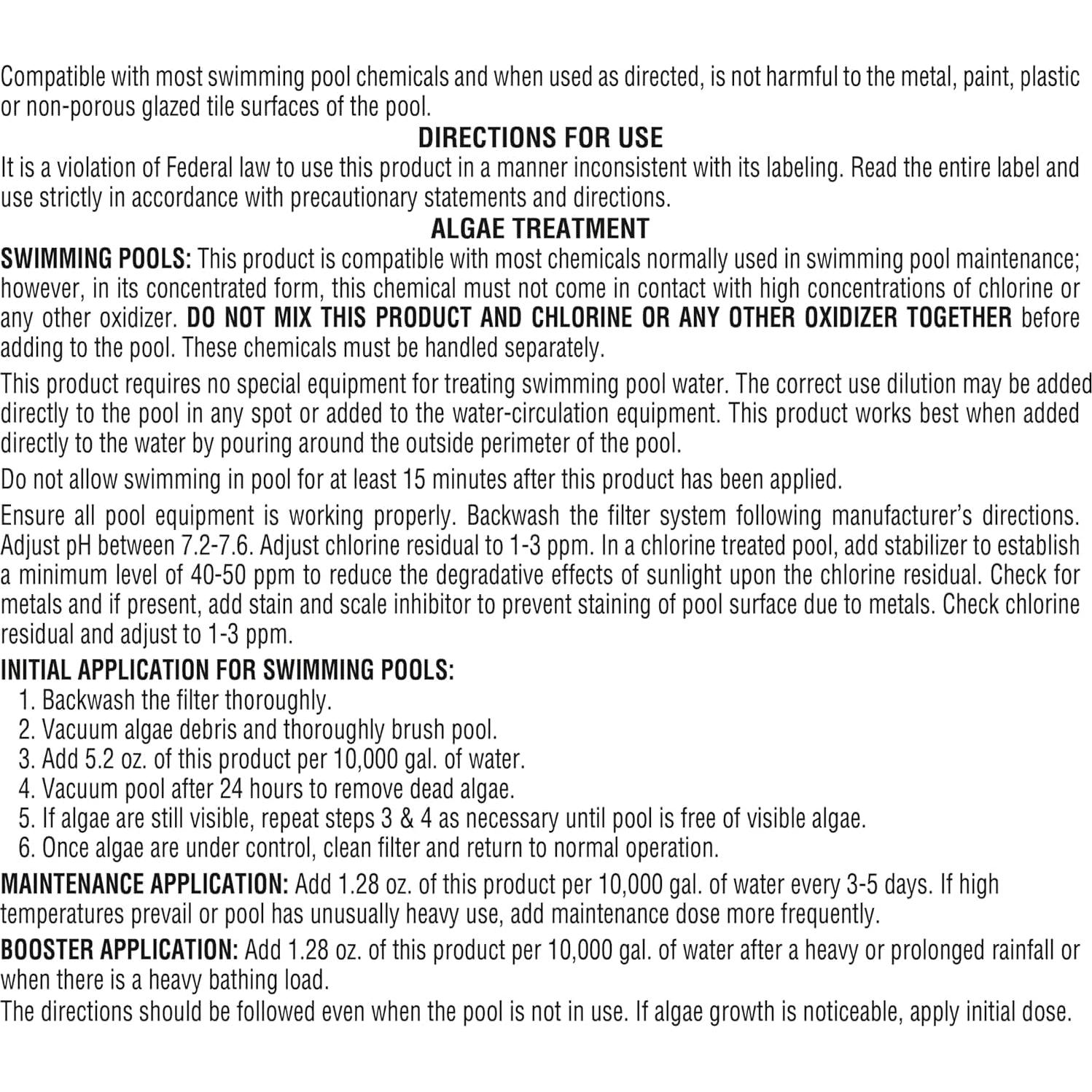 Algaecida Líquido Pool Mate 4-Pack 128 oz - Previene Algas