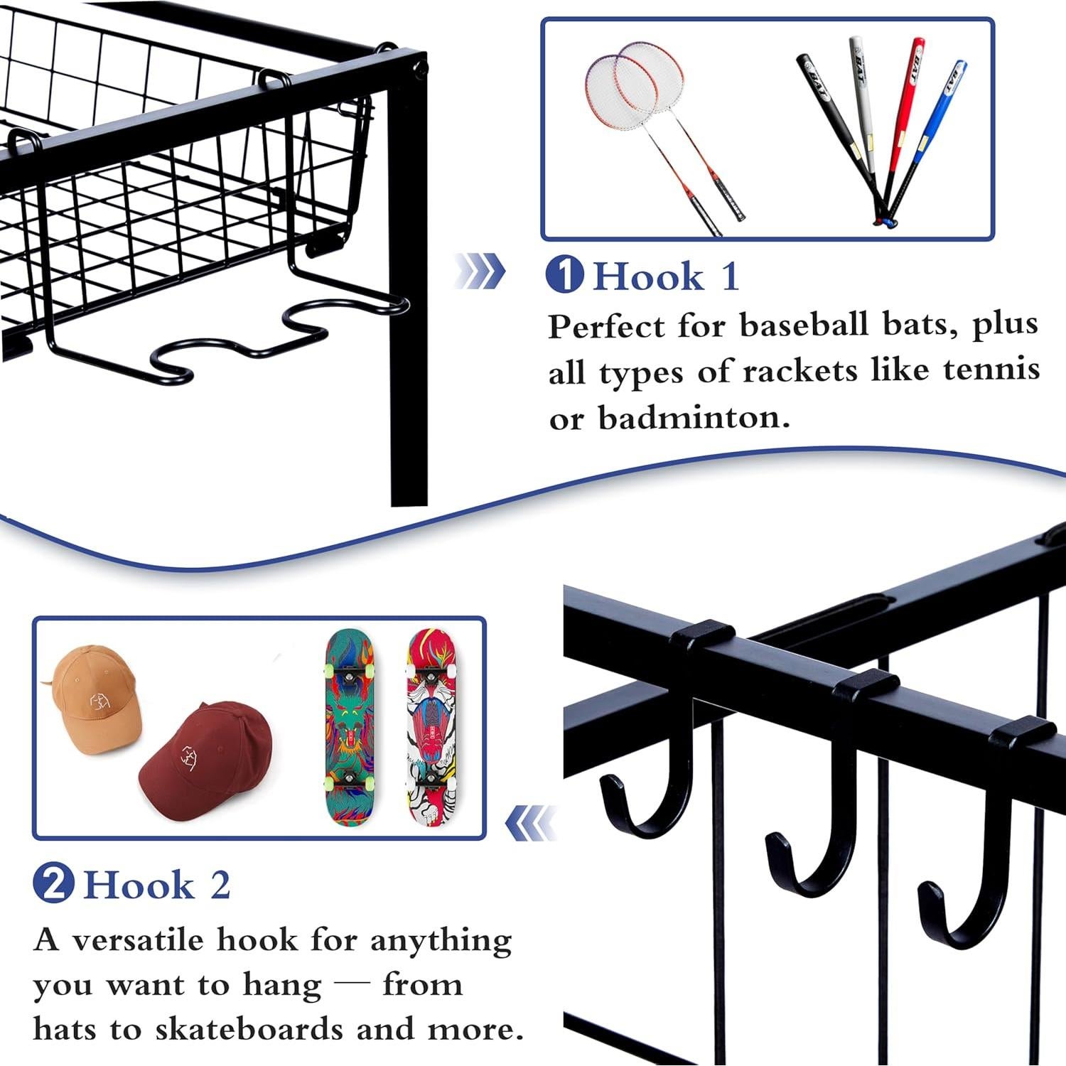 Organizador de Equipos Deportivos Yuyetuyo, Estante Negro 3 Niveles