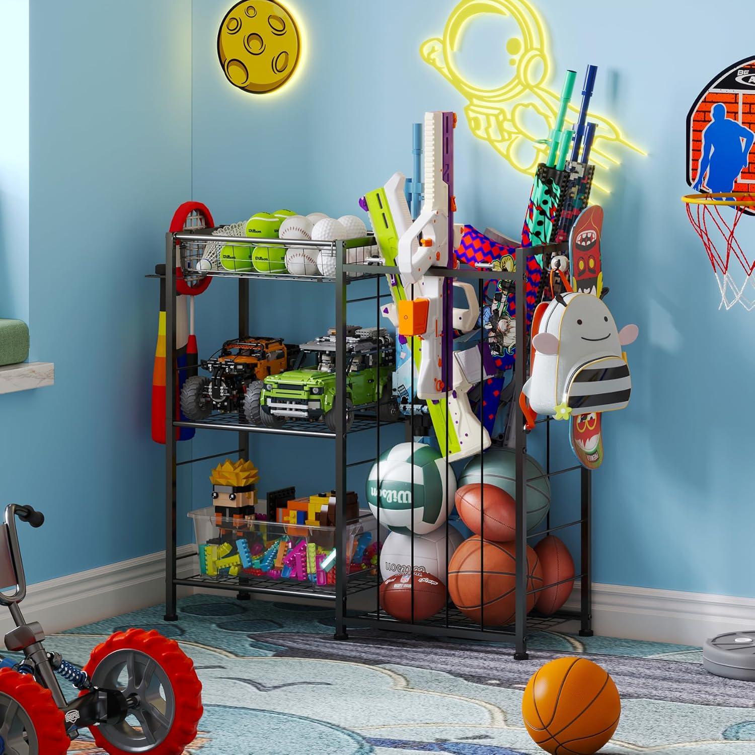 Organizador de Equipos Deportivos Yuyetuyo, Estante Negro 3 Niveles