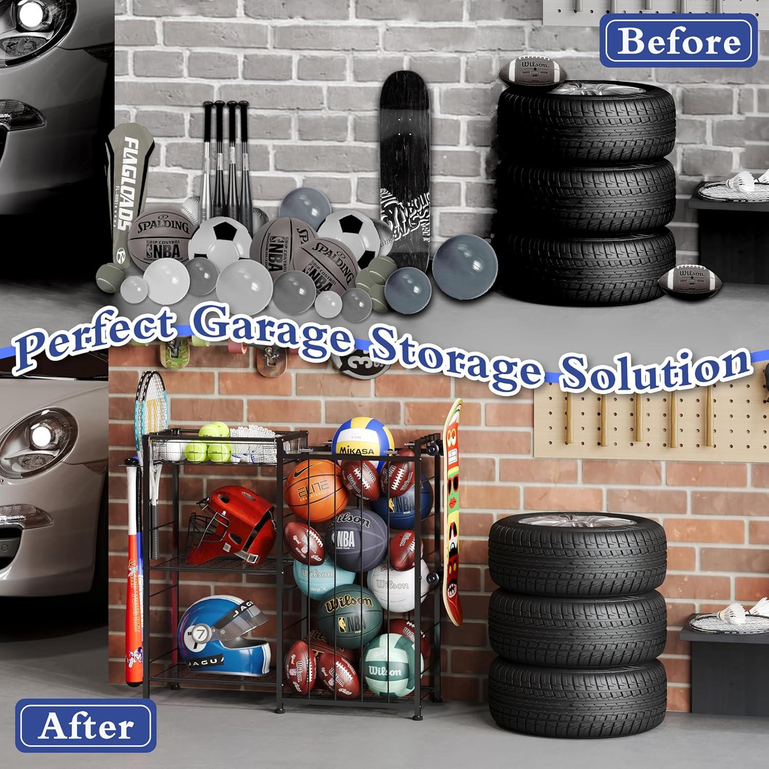 Organizador de Equipos Deportivos Yuyetuyo, Estante Negro 3 Niveles