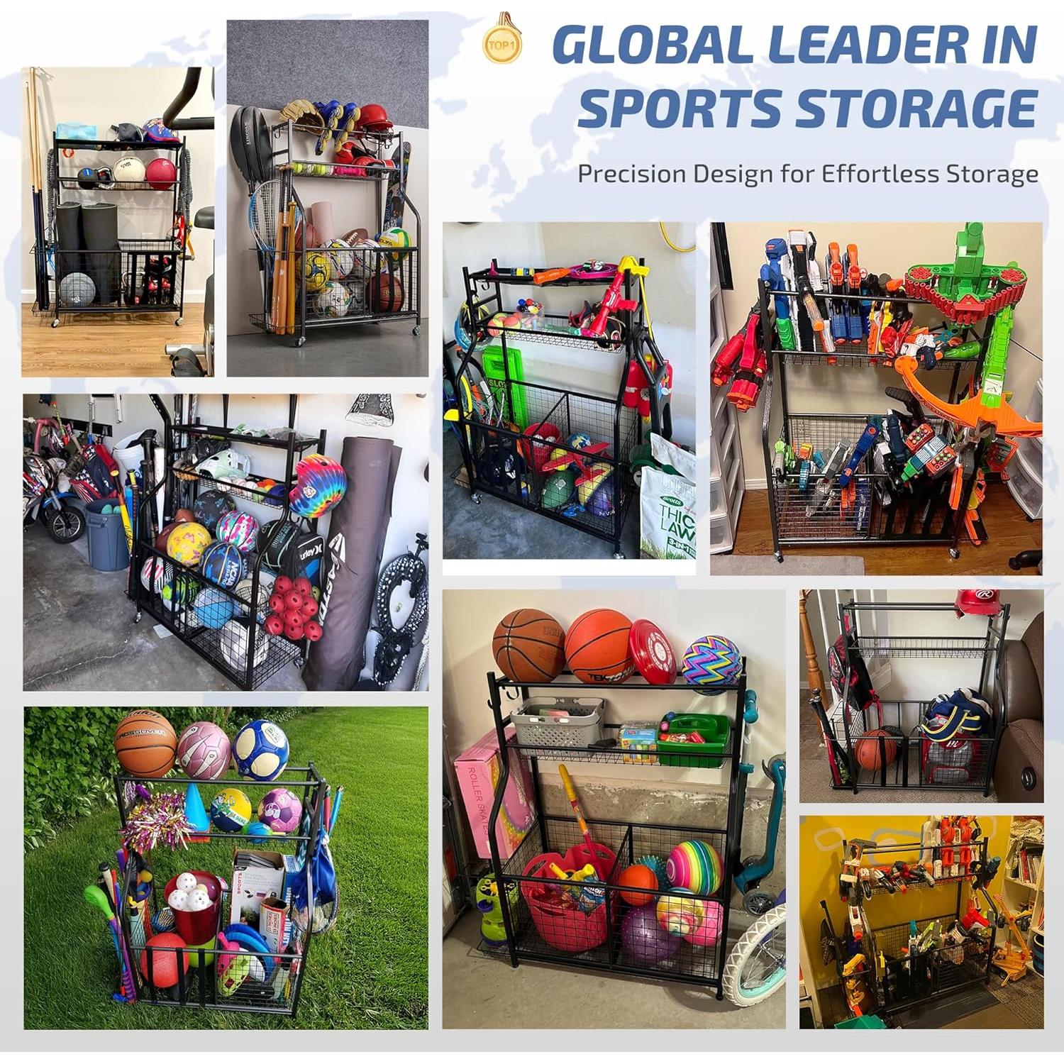 Estante Organizador Deportivo PLKOW - Almacenamiento Garaje Negro