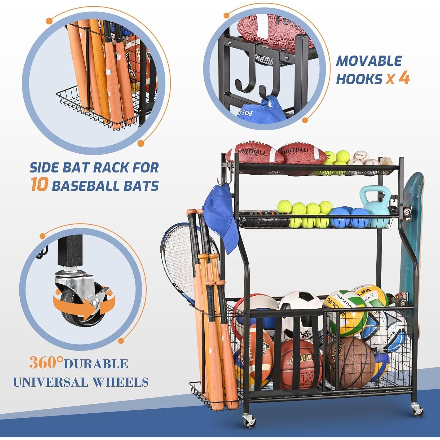 Estante Organizador Deportivo PLKOW - Almacenamiento Garaje Negro