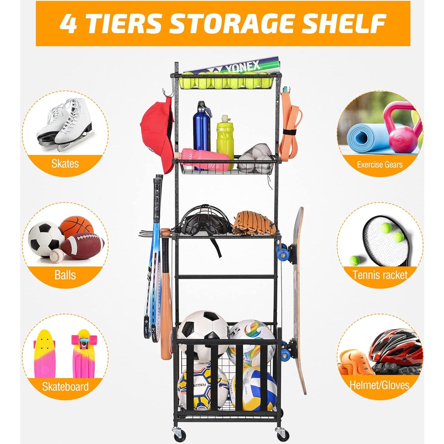 Estante de Almacenamiento Deportivo PLKOW 4 Niveles Negro