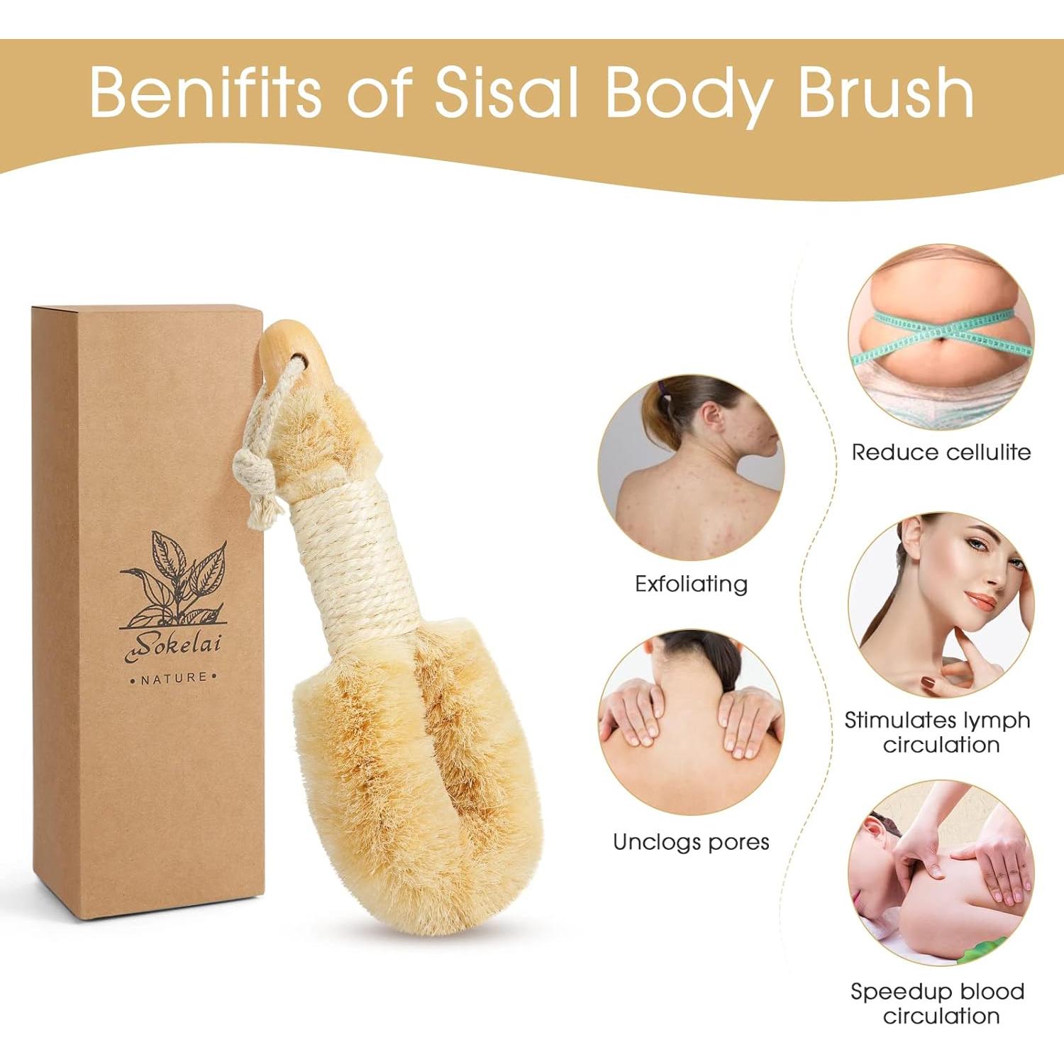 Cepillo Corporal Exfoliante Wokelai de Sisal Natural 24.3cm