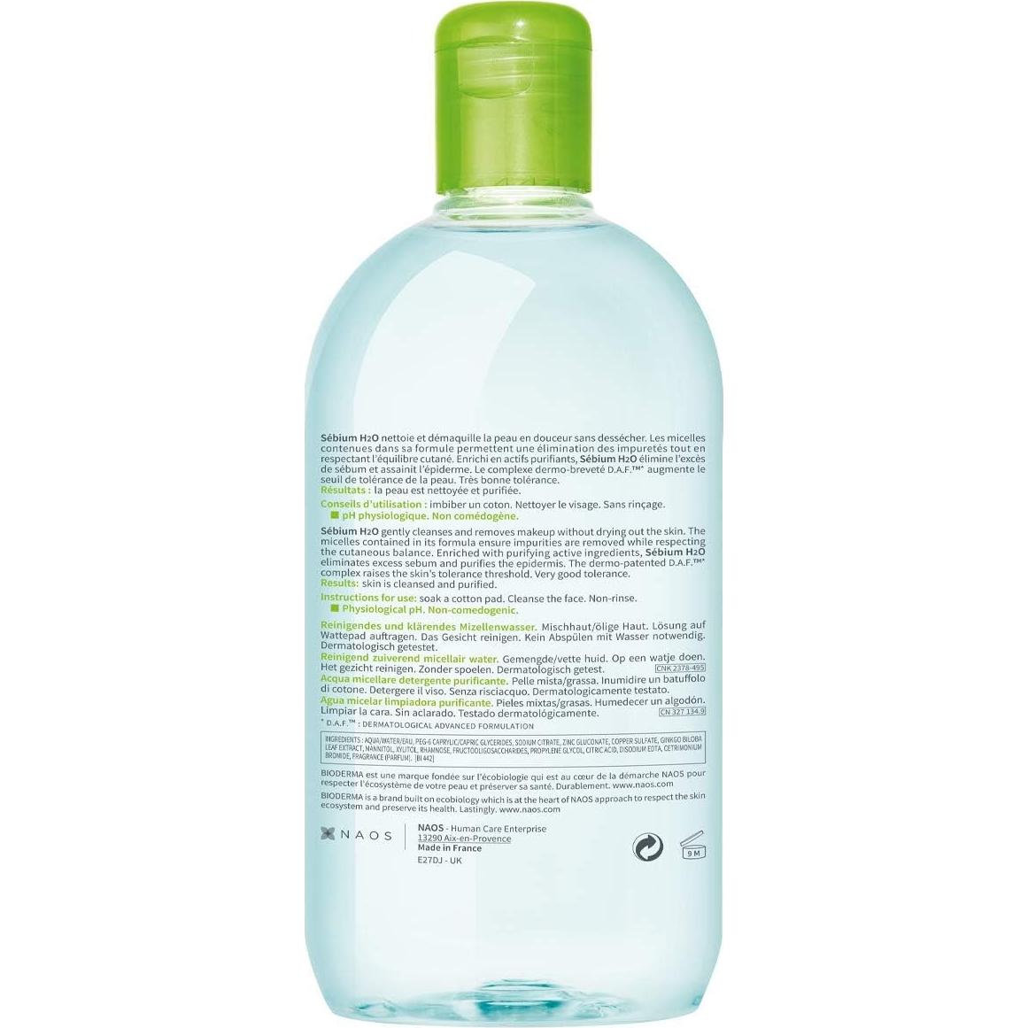Agua Micelar Bioderma Sébium H2O 500 ml - Limpiador Facial