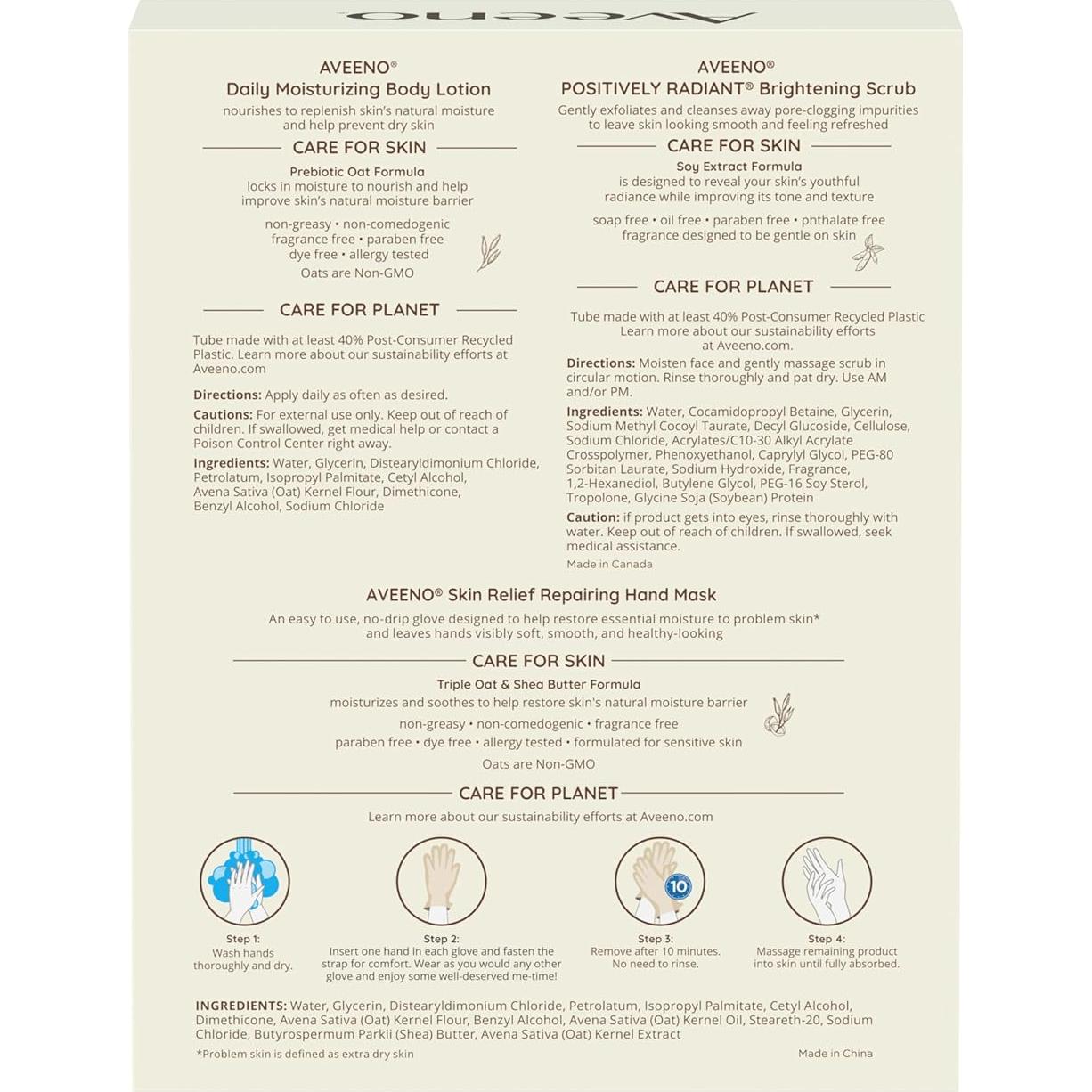 Set de Regalo de Spa Aveeno - Exfoliante, Loción y Mascarillas